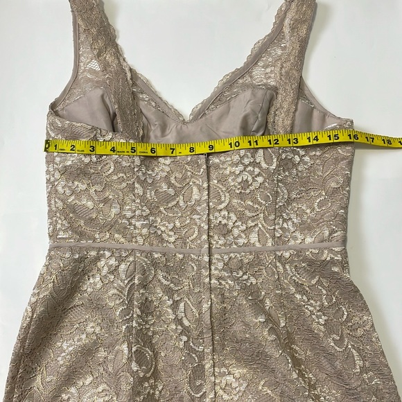 David's Bridal Short Tank Lace Dress Sz 8 Gold Cream V-Neckline Pleated Wedding - Picture 14 of 16